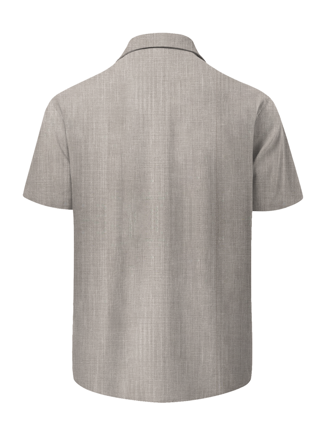 Geometric Chest Pocket Guayabera Shirt