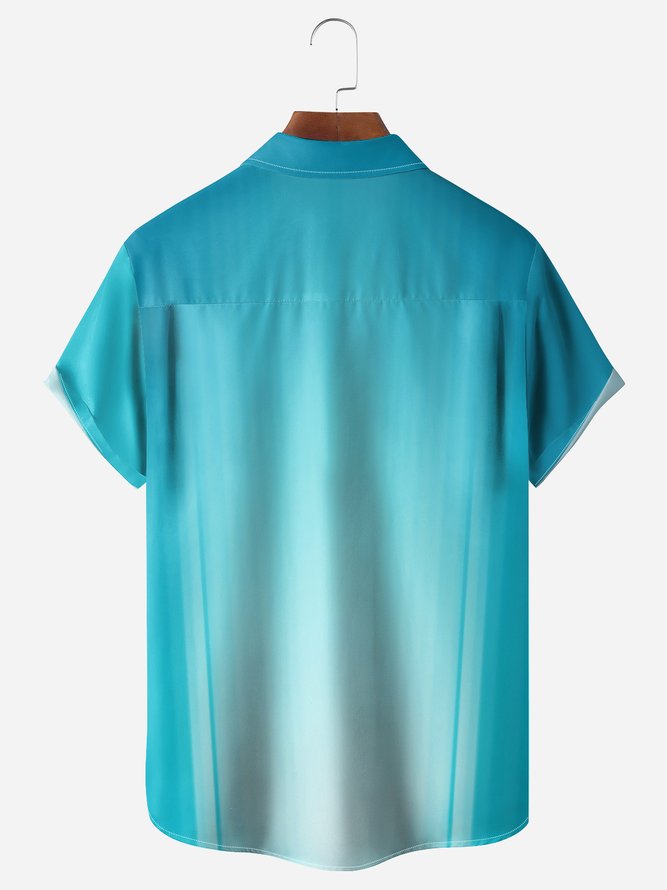 Gradient Color Chest Pocket Short Sleeve Casual Shirt