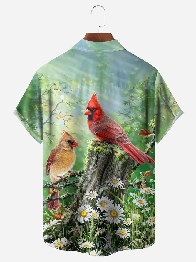 Cardinalis Bird Chest Pocket Short Sleeve Hawaiian Shirt