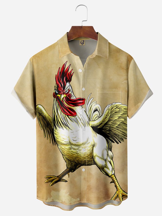 Cock Chest Pocket Short Sleeve Casual Shirt