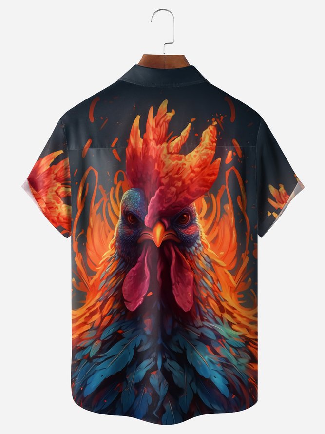 Rooster Chest Pocket Short Sleeve Casual Shirt