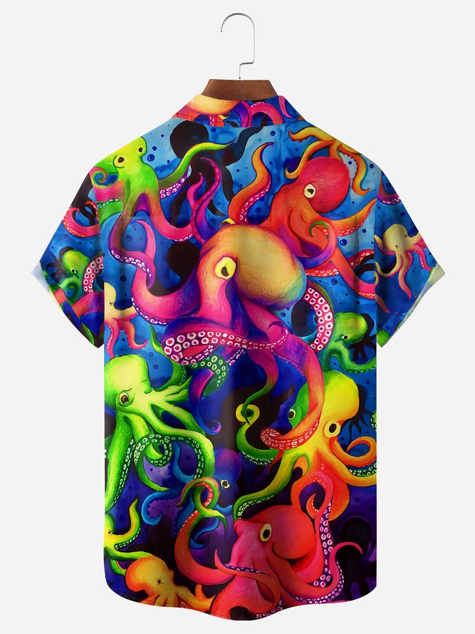 Octopus Chest Pocket Short Sleeve Casual Shirt
