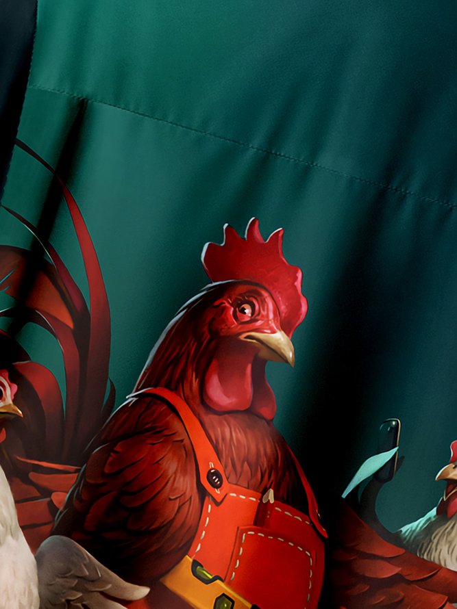 Rooster Chest Pocket Short Sleeve Casual Shirt