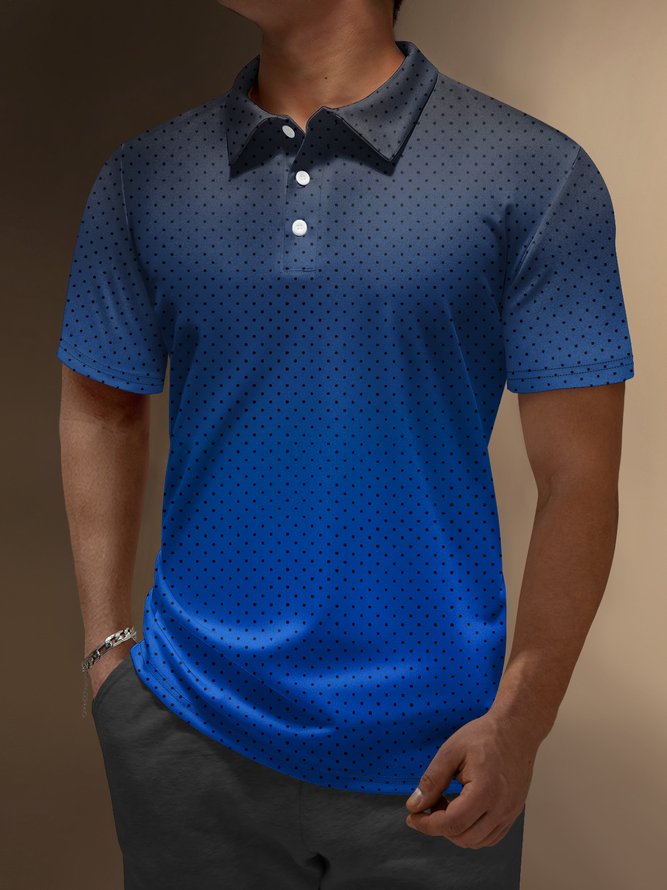 Ombre Polka Dot Button Short Sleeve Polo Shirt