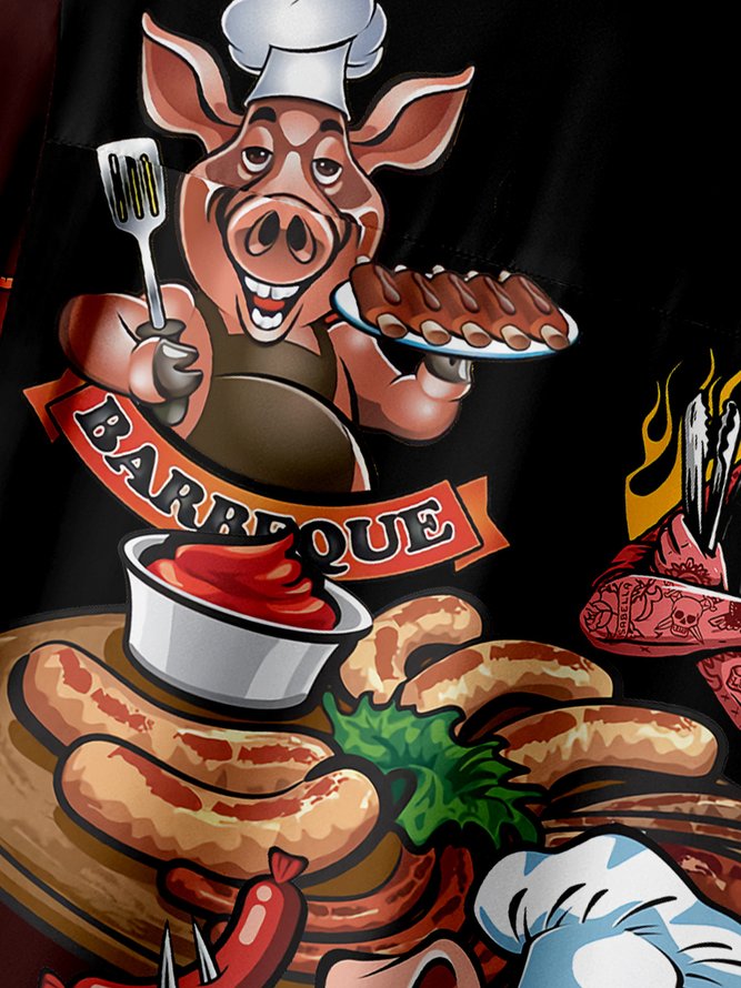 BBQ Chef Pig Chest Pocket Short Sleeve Shirt