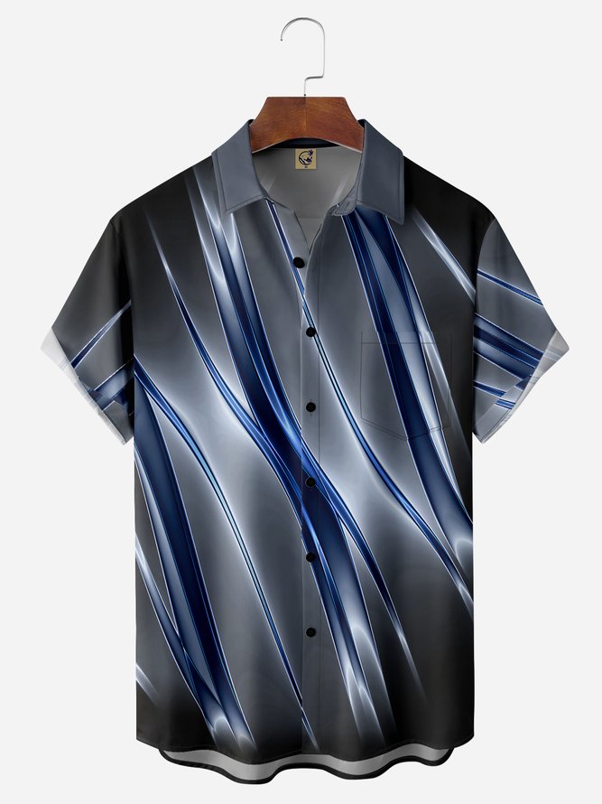 Striped Gradient Pattern Chest Pocket Short Sleeve Shirt