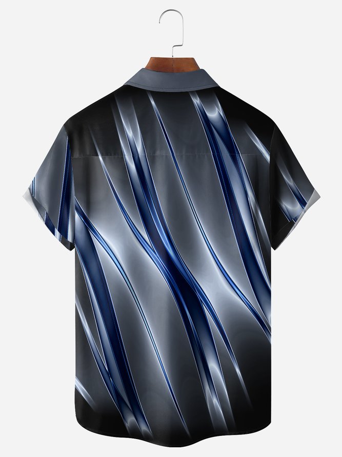 Striped Gradient Pattern Chest Pocket Short Sleeve Shirt