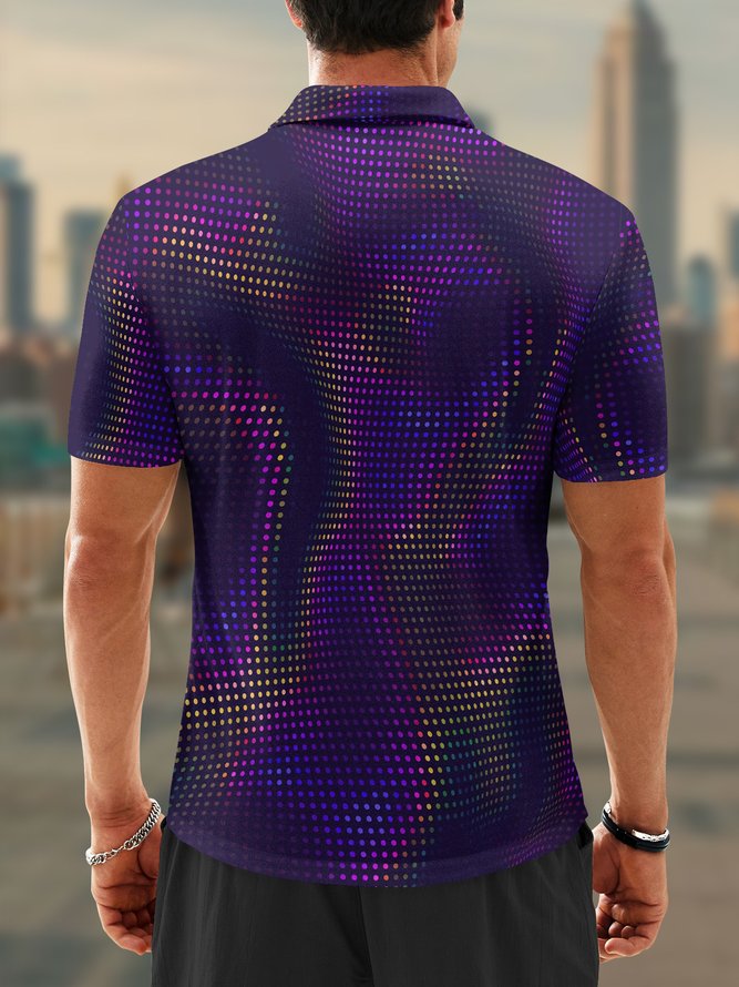 Ombre Polka Dot Zip Short Sleeves Casual Polo Shirt