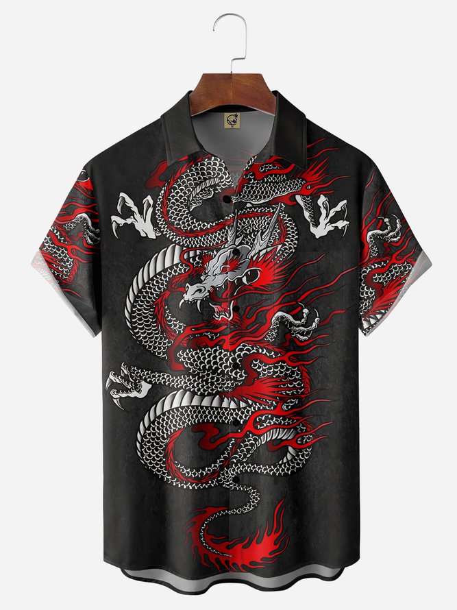 Dragon Chest Pocket Short Sleeve Hawaiian Shirt