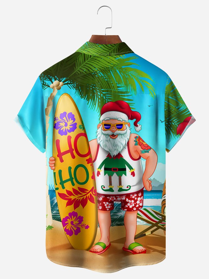 Santa Claus Chest Pocket Short Sleeve Hawaiian Shirt