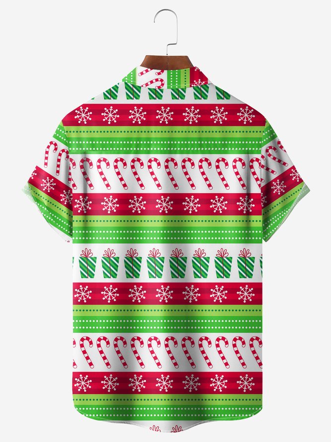 Christmas  Chest Pocket Short Sleeve Casual Shirt