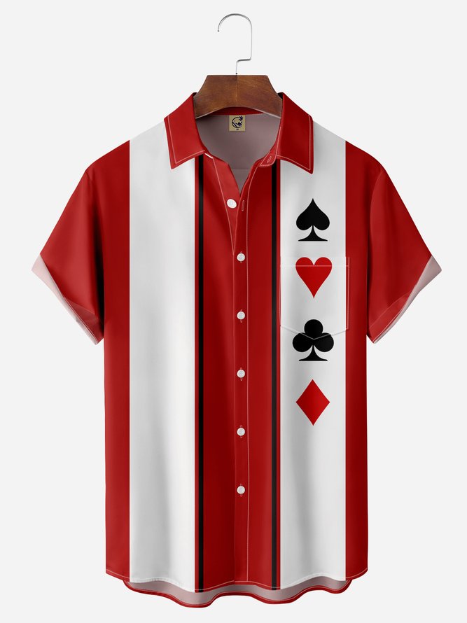Poker Symbols Chest Pocket Short Sleeve Bowling Shirts