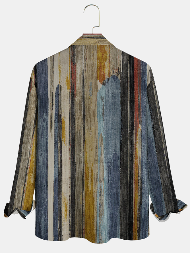 Abstract Wood Chest Pocket Long Sleeve Casual Shirt