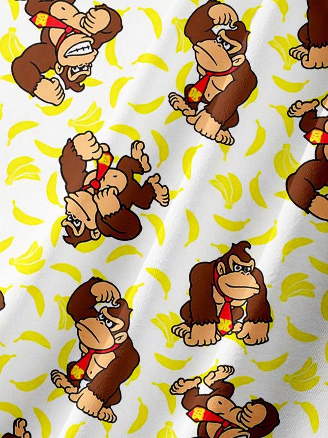 Monkey Chest Pocket Short Sleeve Casual Shirt