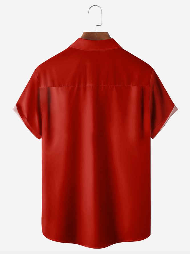 Santa Elk Chest Pocket Short Sleeve Bowling Shirt