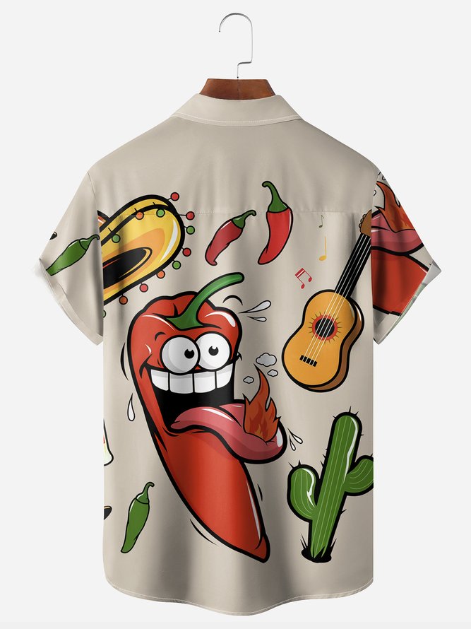 Mexican Culture Chili Chest Pocket Short Sleeve Vacation Shirt