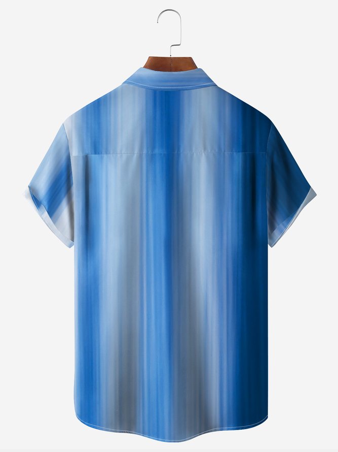 Art Striped Chest Pocket Short Sleeve Casual Shirt