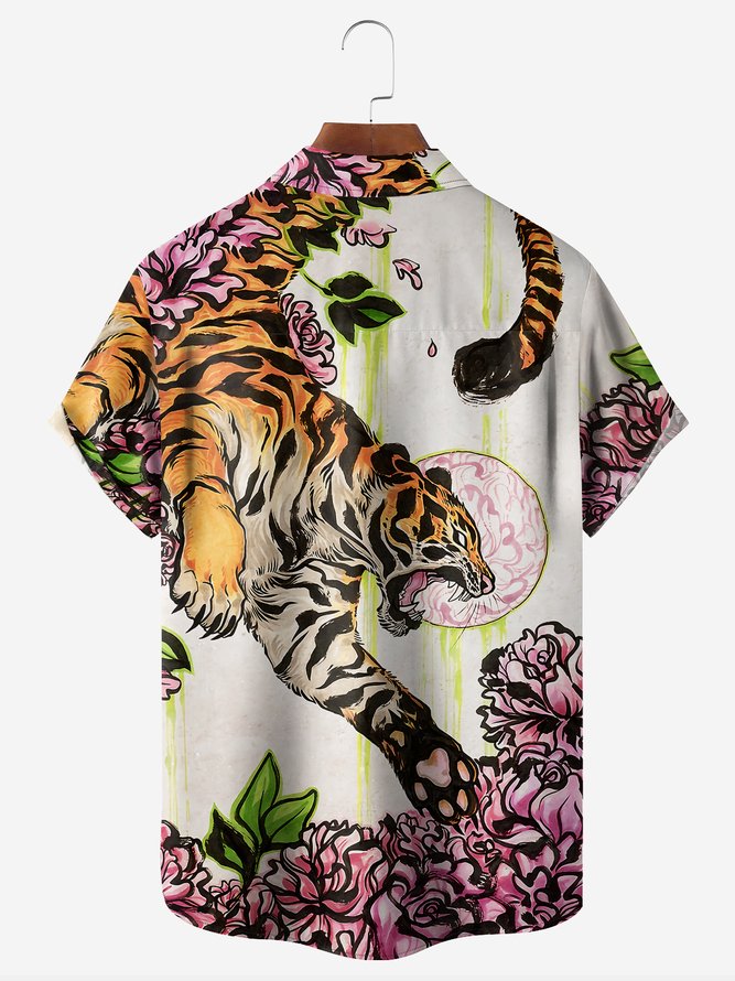 Tiger Chest Pocket Short Sleeve Hawaiian Shirt