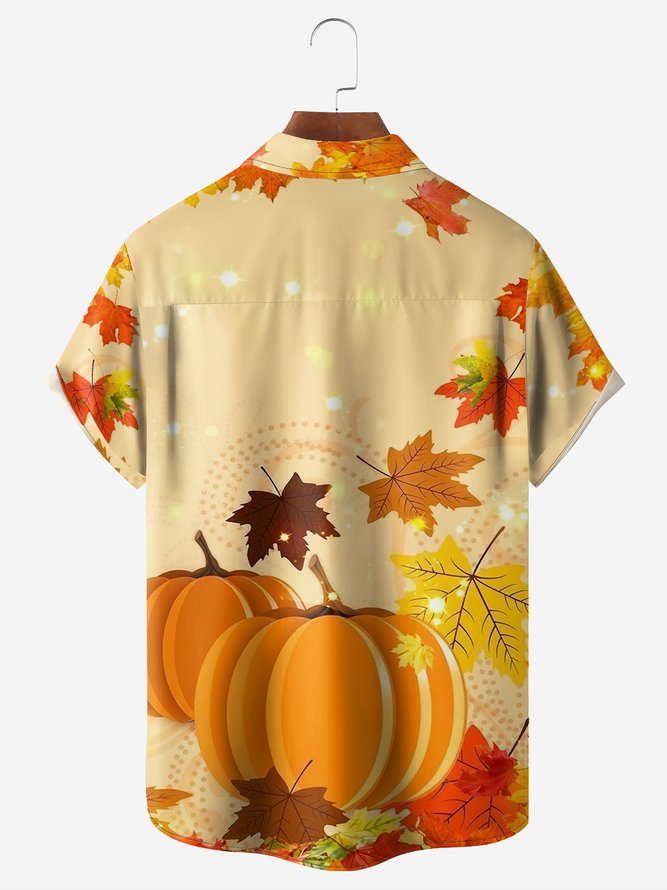 Thanksgiving Turkey Chest Pocket Short Sleeve Casual Shirt