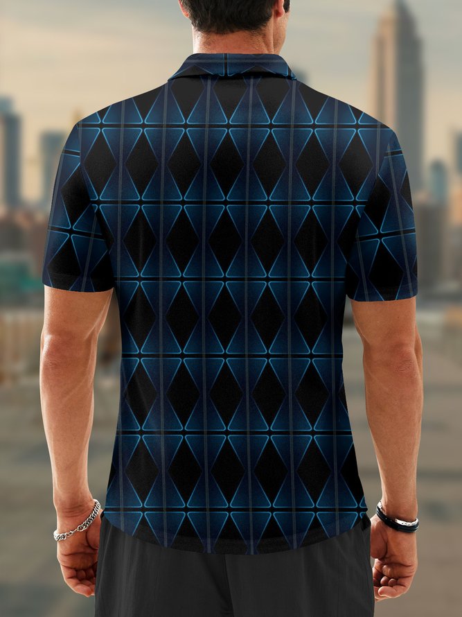 3D Sci Fi Tech Lines Zipper Short Sleeves Casual Polo Shirt