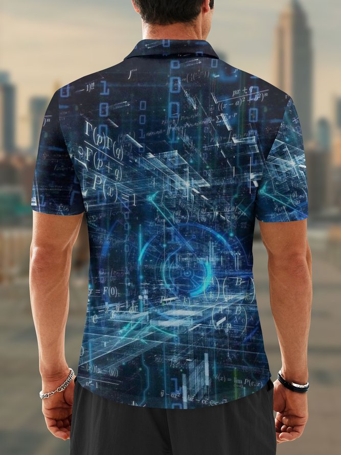 3D Sci Fi Number Code Zipper Short Sleeves Casual Polo Shirt