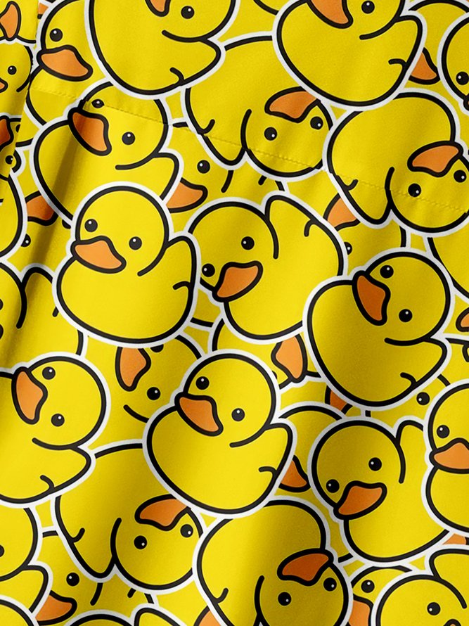Yellow Duck Chest Pocket Short Sleeve Casual Shirt
