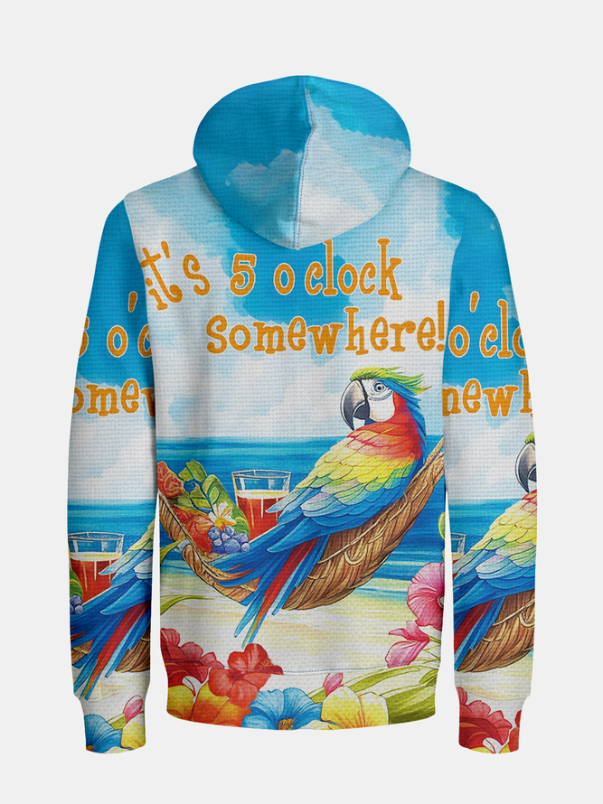 It's 5 O'Clock Somewhere Parrot Zip-up Hoodie Sweatshirt