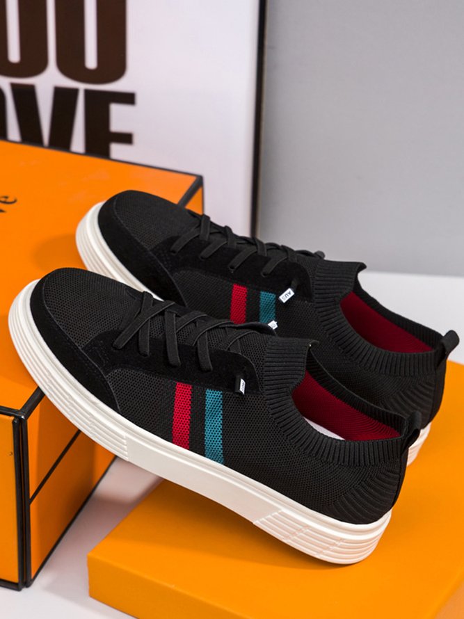 Men's Contrasting Stripes Breathable Casual Flyknit Sneakers