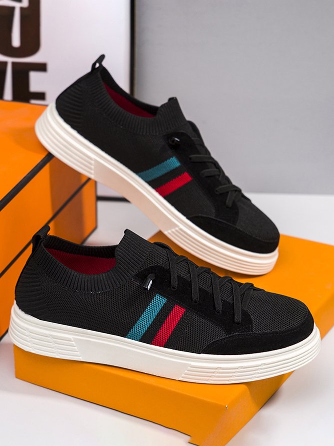 Men's Contrasting Stripes Breathable Casual Flyknit Sneakers