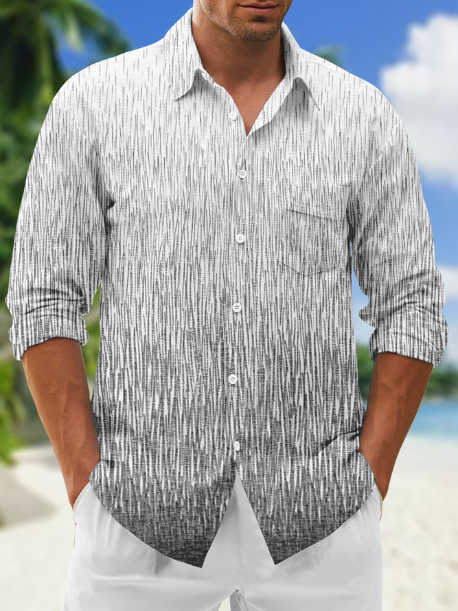 Gradient Texture Chest Pocket Long Sleeve Casual Shirt