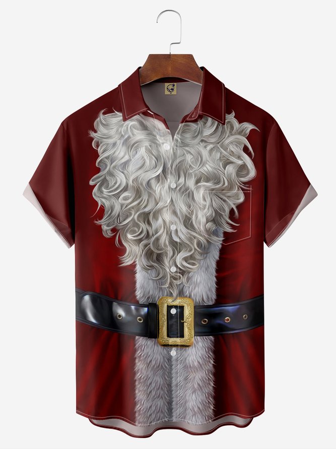 Christmas Santa Claus Costume Chest Pocket Short Sleeve Shirt