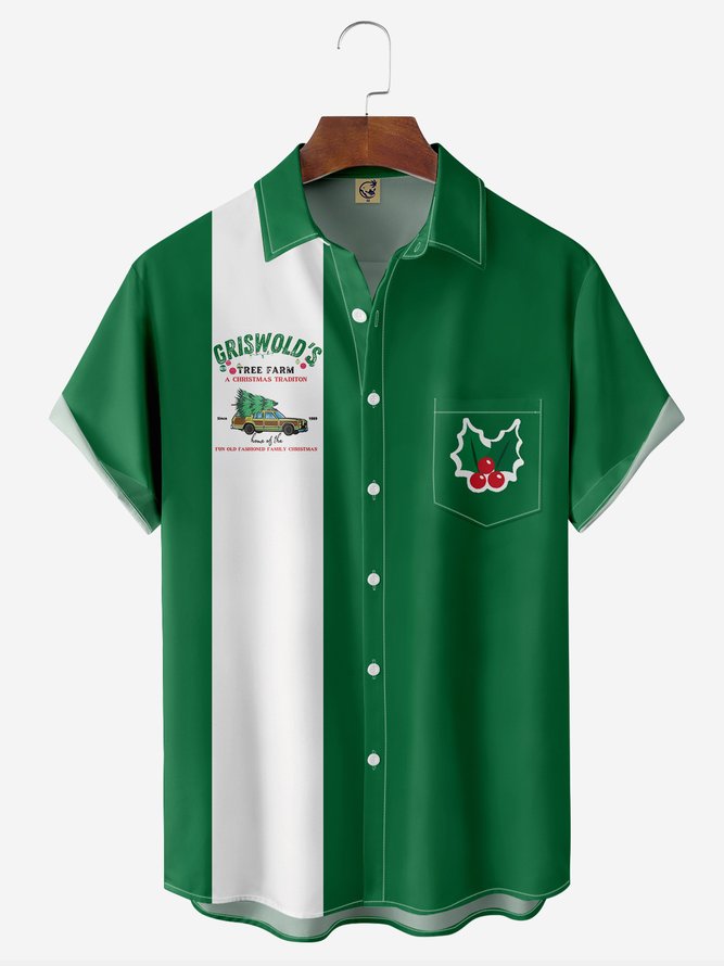 Christmas Griswold Berries Chest Pocket Short Sleeve Bowling Shirt