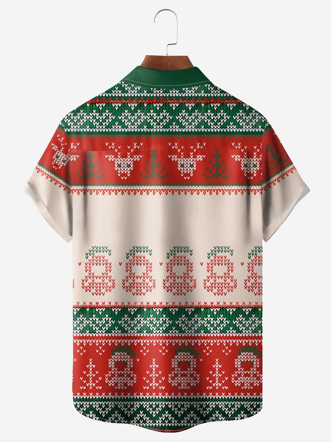 Santa Claus Jesus Selfie Ugly Chest Pocket Short Sleeve Holiday Shirt