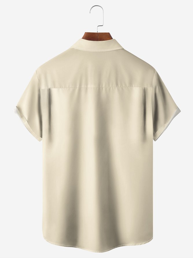 Retro Girl Poster Chest Pocket Short Sleeve Casual Shirt