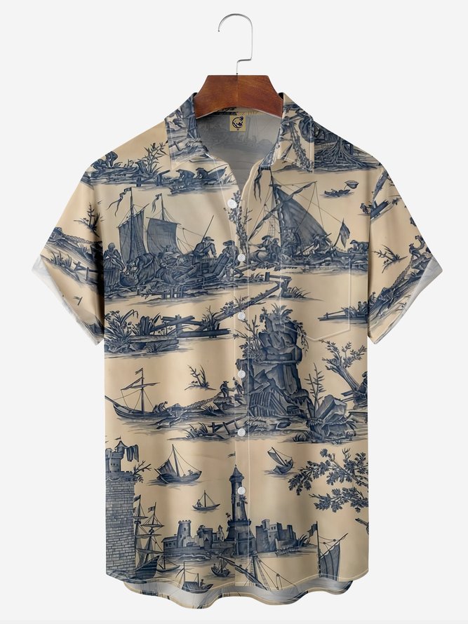 Ocean Sailing Chest Pocket Short Sleeve Casual Shirt
