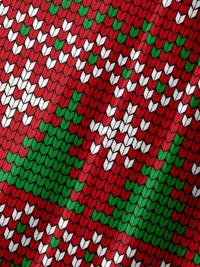 Christmas Knit Textured Christmas Deer Chest Pocket Short Sleeve Casual Shirt