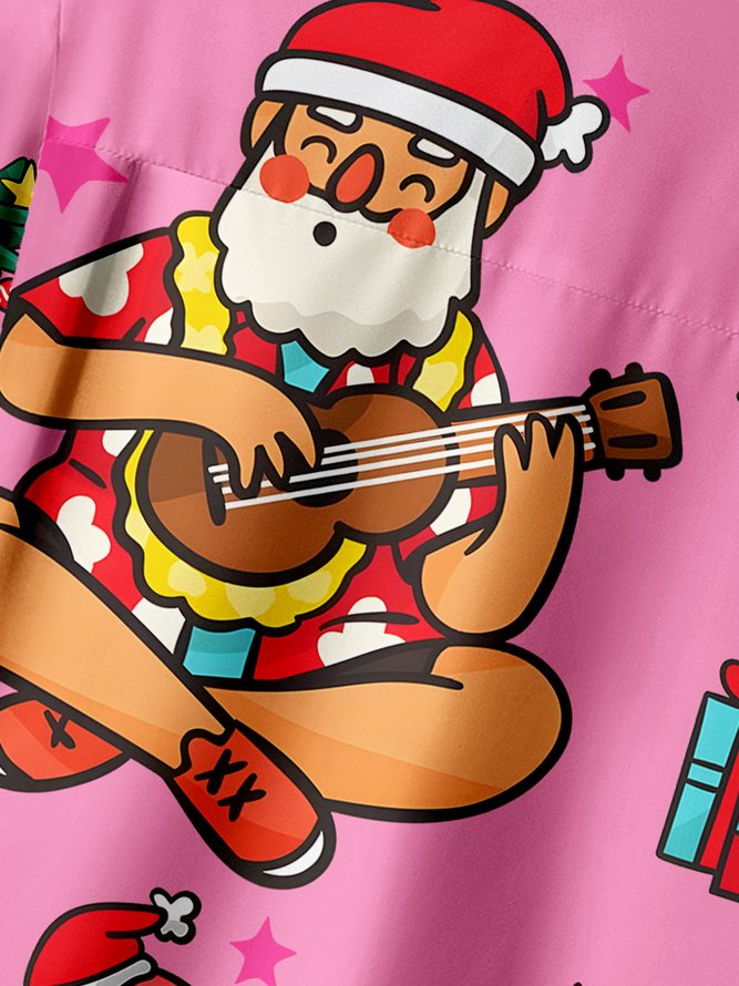 Fun Musical Santa Chest Pocket Short Sleeve Hawaiian Shirt