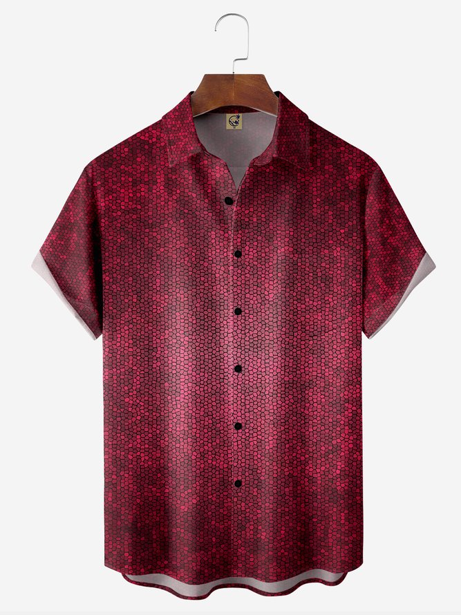 Abstract Honeycomb Chest Pocket Short Sleeve Casual Shirt