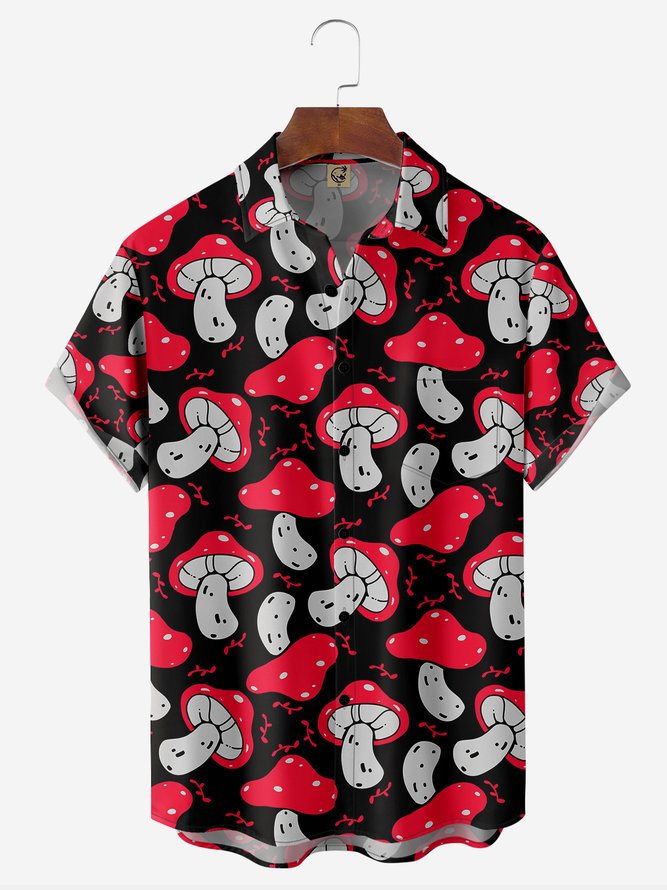 Mushroom Chest Pocket Short Sleeve Hawaiian Shirt