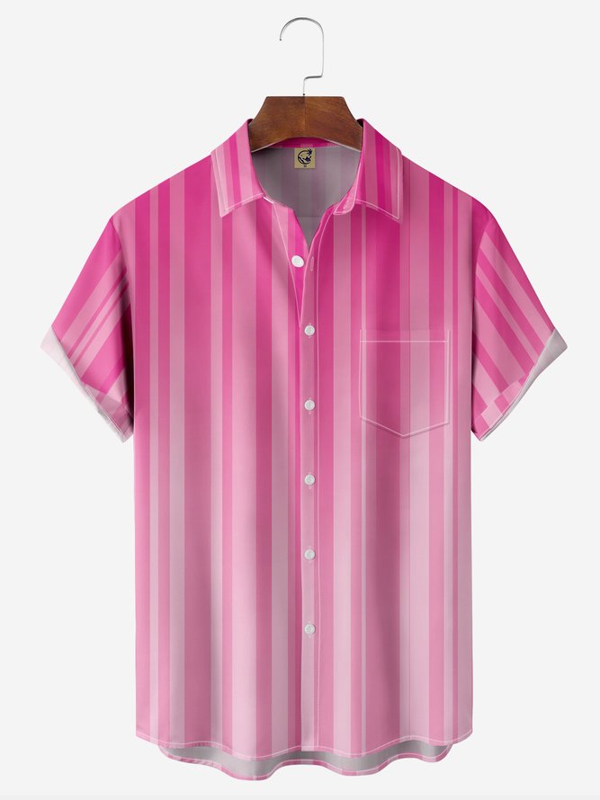 Gradient Stripes Chest Pocket Short Sleeve Casual Shirt