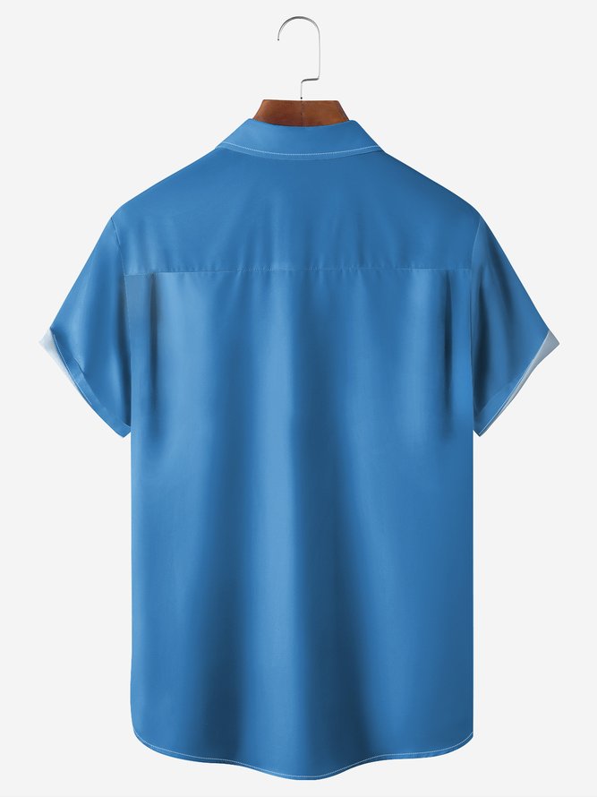 Slogan Coconut Tree Chest Pocket Short Sleeve Bowling Shirt