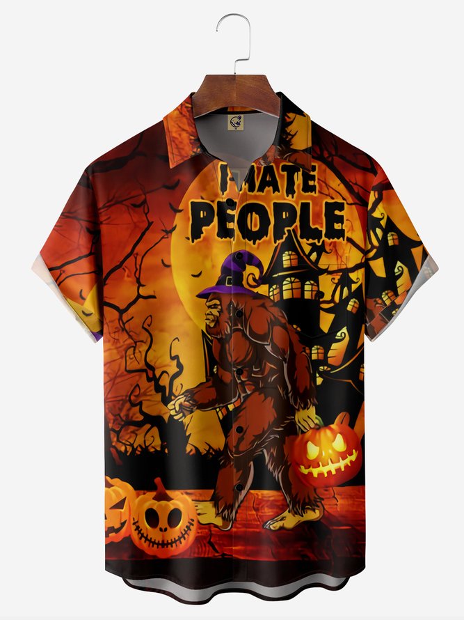 Halloween Chest Pocket Short Sleeve Hawaiian Shirt