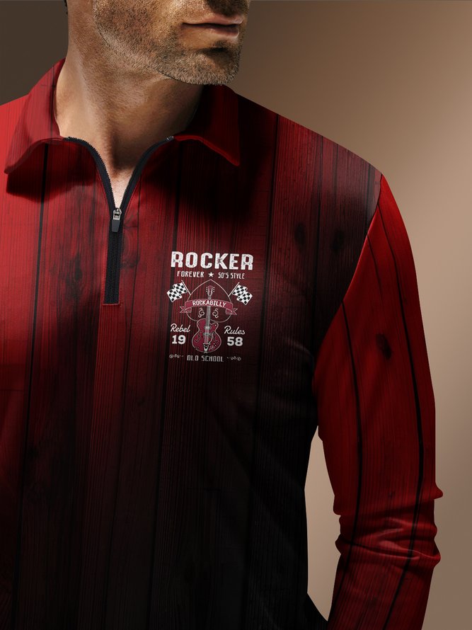 Rock Punk Music Zip Long Sleeves Casual Polo Shirt