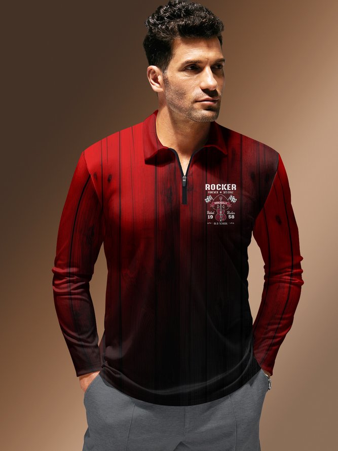 Rock Punk Music Zip Long Sleeves Casual Polo Shirt