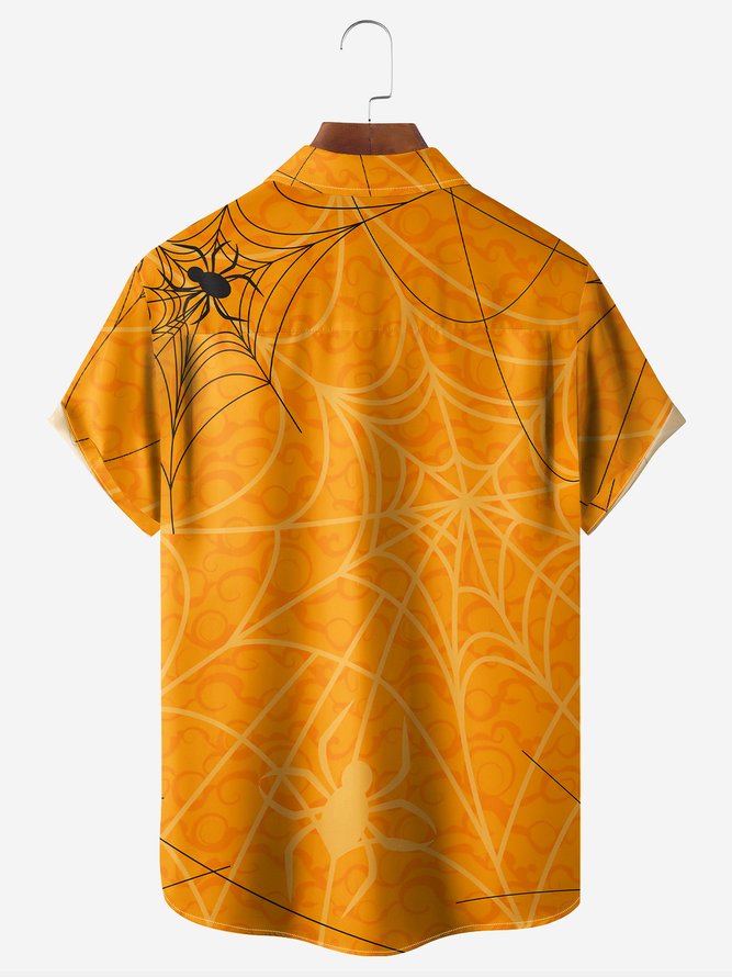 Halloween Witch Chest Pocket Short Sleeve Casual Shirt