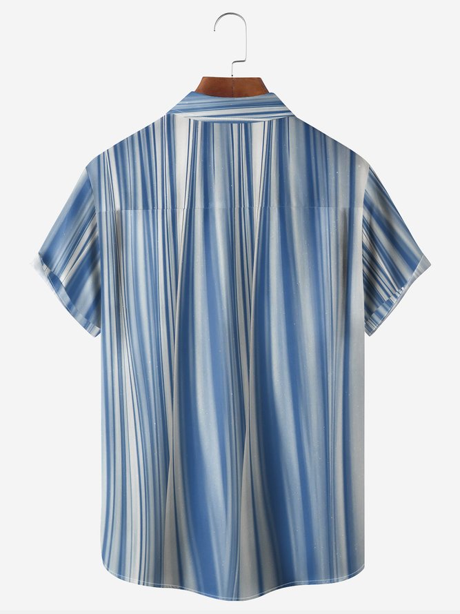 Geometric Striped Chest Pocket Short Sleeve Casual Shirt