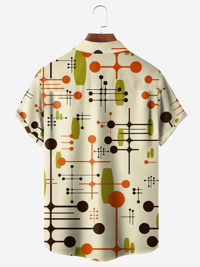 Geometric Line Chest Pocket Short Sleeve Casual Shirt