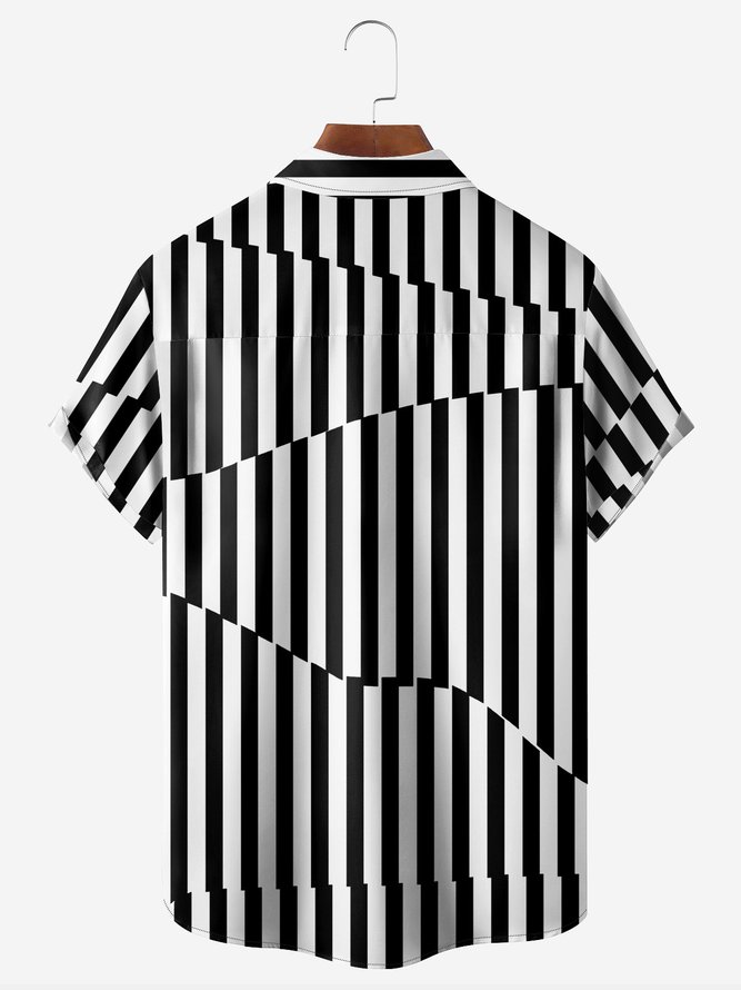 Striped Chest Pocket Short Sleeve Casual Shirt