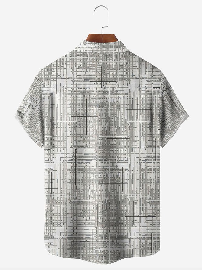 Abstract Chest Pocket Short Sleeve Casual Shirt