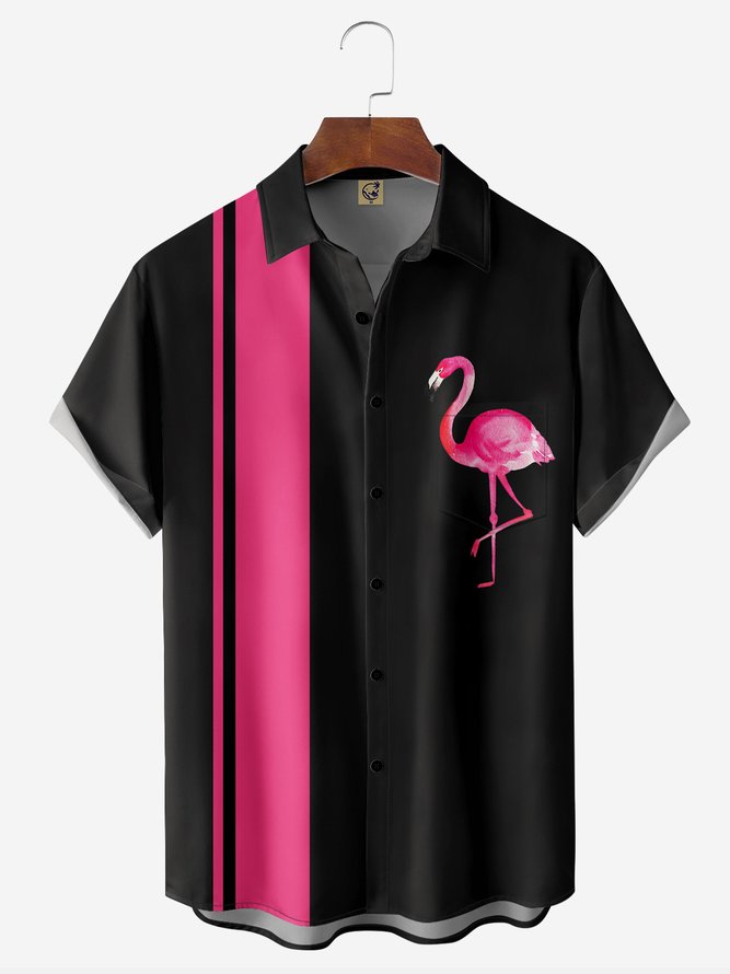 Flamingo Chest Pocket Short Sleeve Bowling Shirt